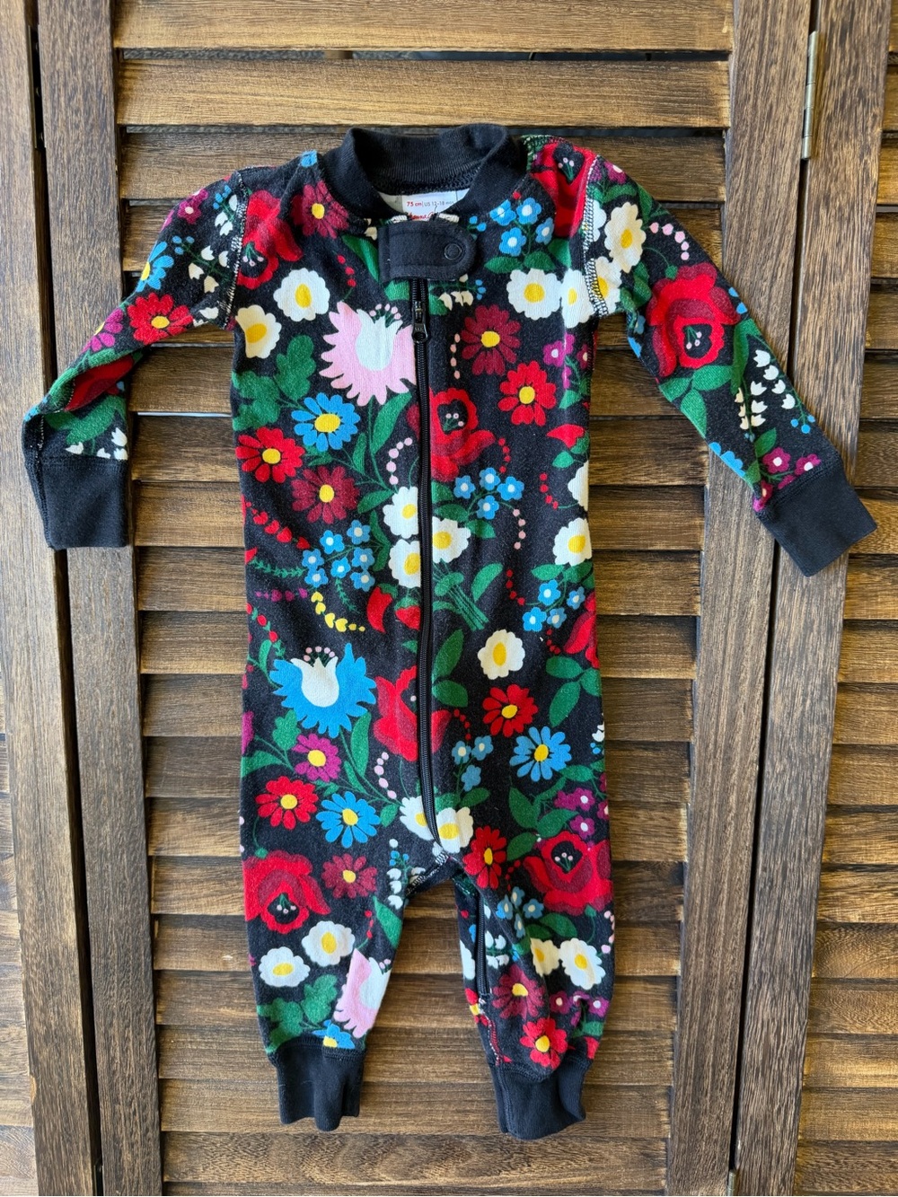 Hanna Andersson Black Multicolor Floral Zip Toddler Pajamas Family Match 12-18